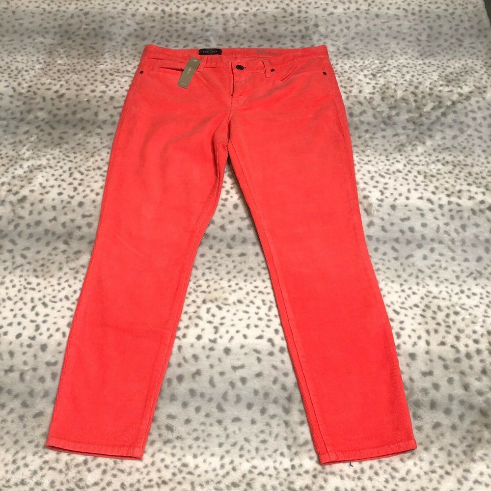 J Crew Toothpick Jeans Skinny Ankle Corduroy Coral